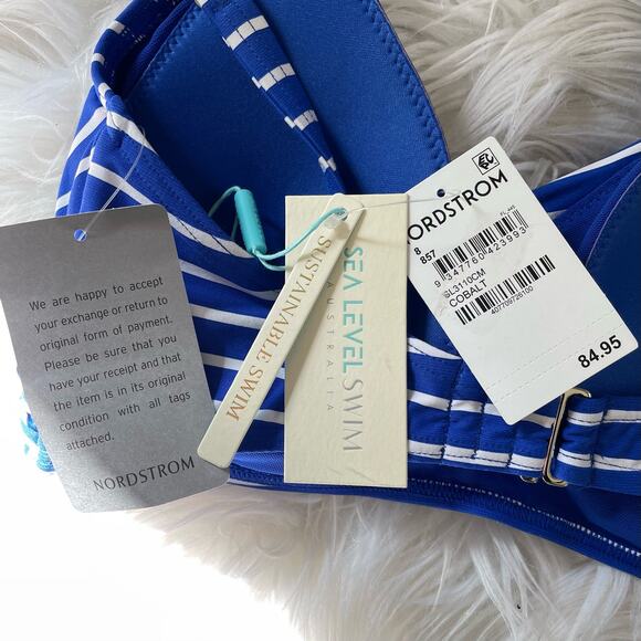 Sea Level Swim Crossover Cobalt Blue Stripe Bikini Swimsuit Swim Top women M new - Picture 8 of 12